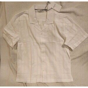 Kenneth Cole New York White Textured Button Up Short Sleeve Shirt Mens Size M